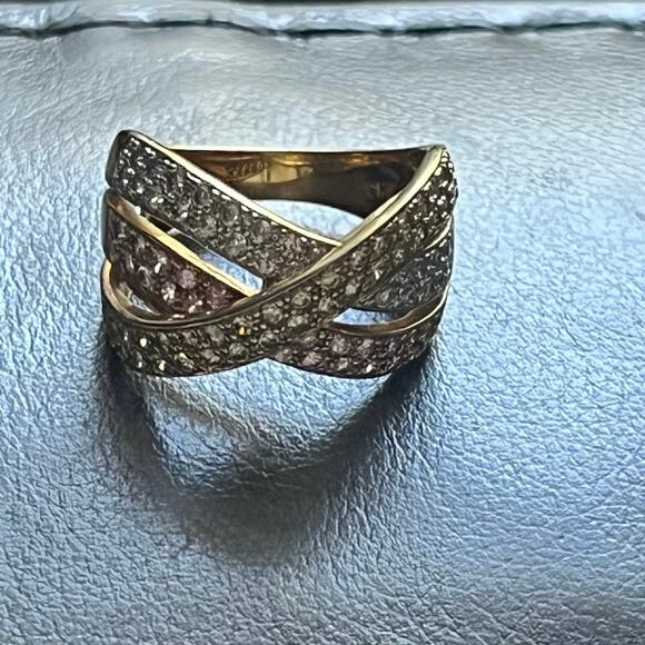 Ross Simon Sterling Three Pave Pink Yellow Clear Cross Over Highway Ring 8.25 - Picture 9 of 10